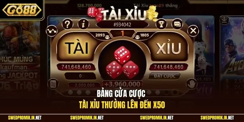 Bảng cửa cược tài xỉu thưởng lên đến x50