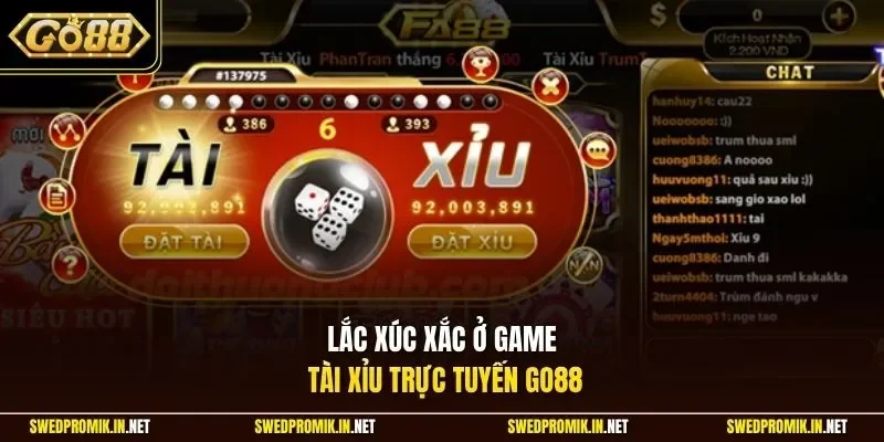 Lắc xúc xắc ở game tài xỉu trực tuyến Go88