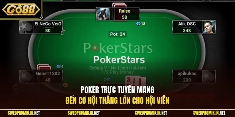 Poker trực tuyến mang đến cơ hội thắng lớn cho hội viên